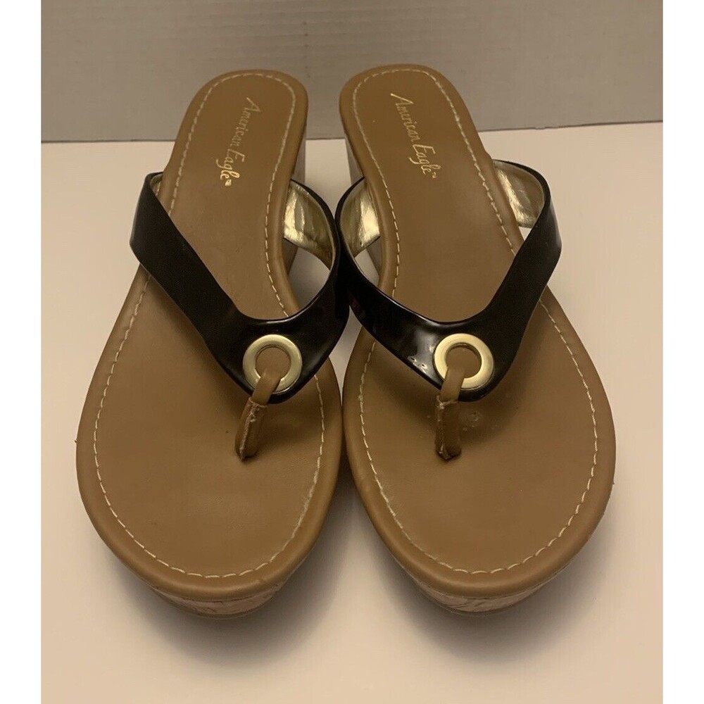American Eagle Outfitters black patent leather platform sandals size 11